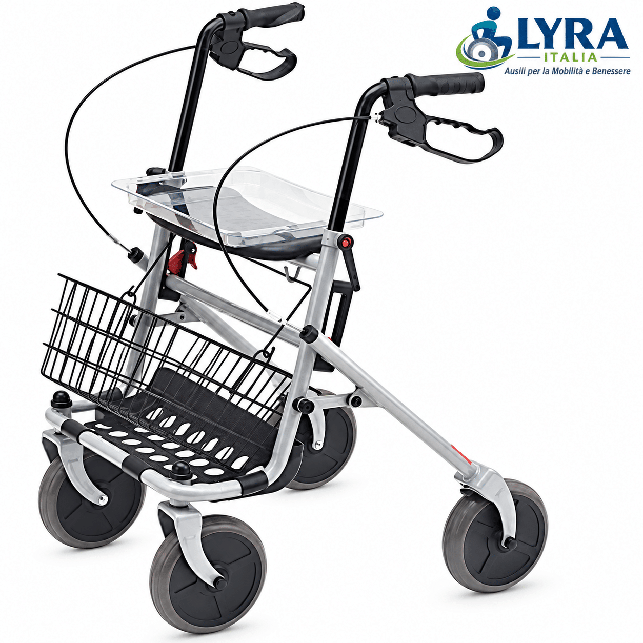 Rollator Pieghevole WIMED con Seduta, Cestino e Vassoio – Argento