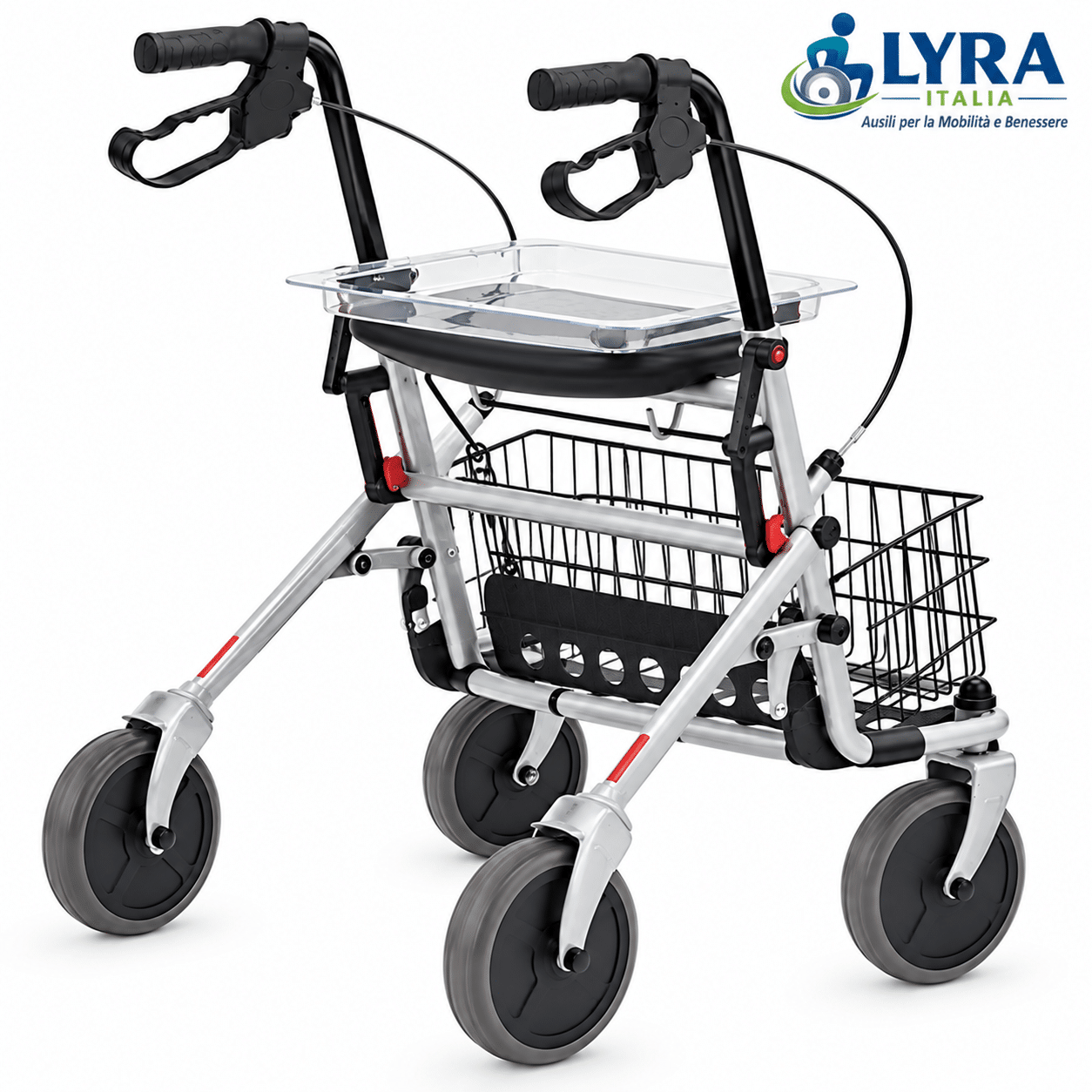 Rollator Pieghevole WIMED con Seduta, Cestino e Vassoio – Argento - immagine 3