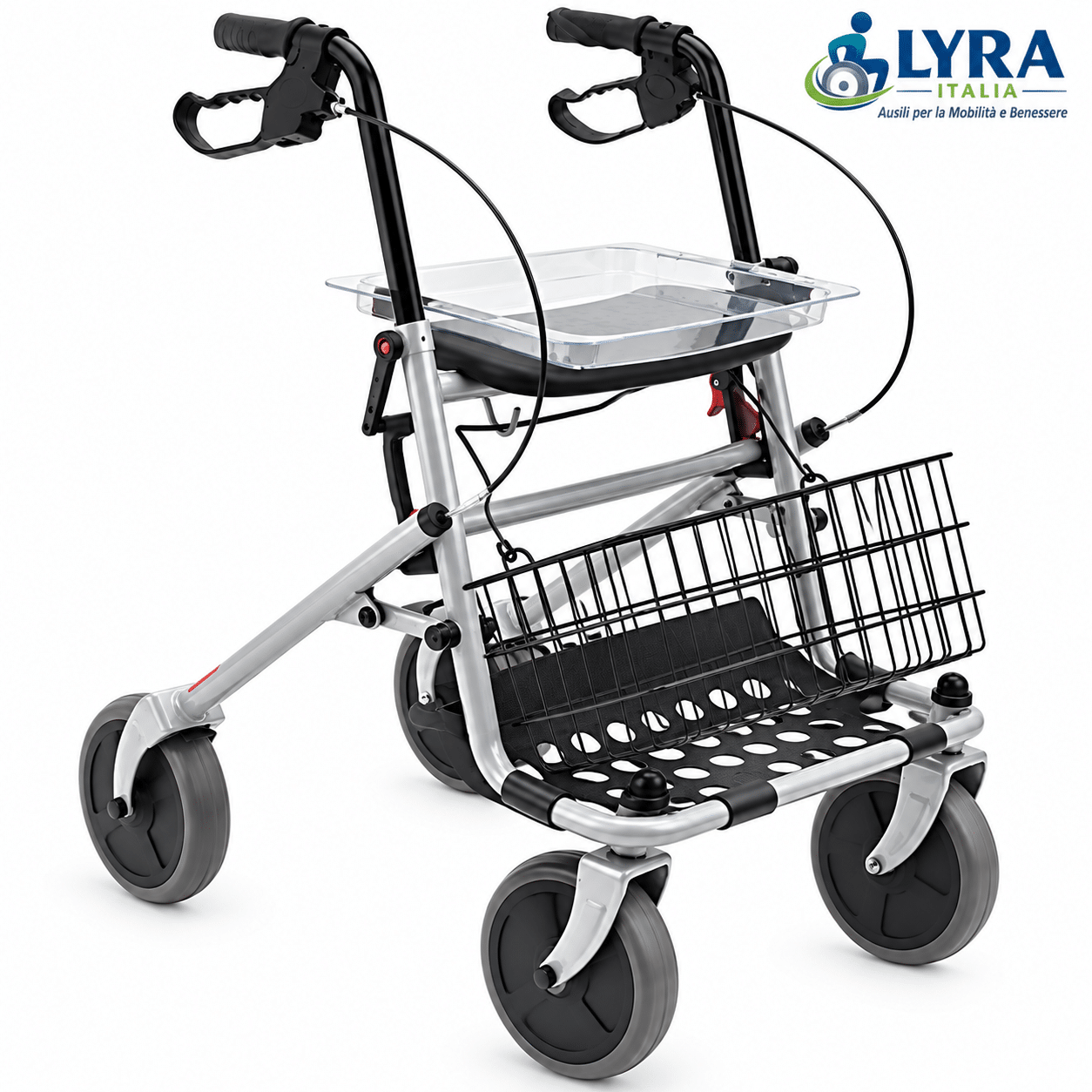 Rollator Pieghevole WIMED con Seduta, Cestino e Vassoio – Argento - immagine 2