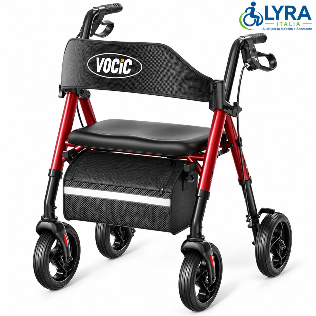Rollator VOCIC Z21 Pieghevole con Seduta – Ruote 8" – Rosso