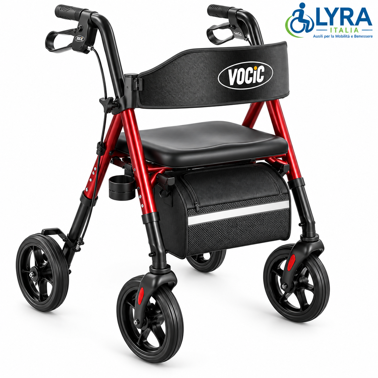 Rollator VOCIC Z21 Pieghevole con Seduta – Ruote 8" – Rosso - immagine 2
