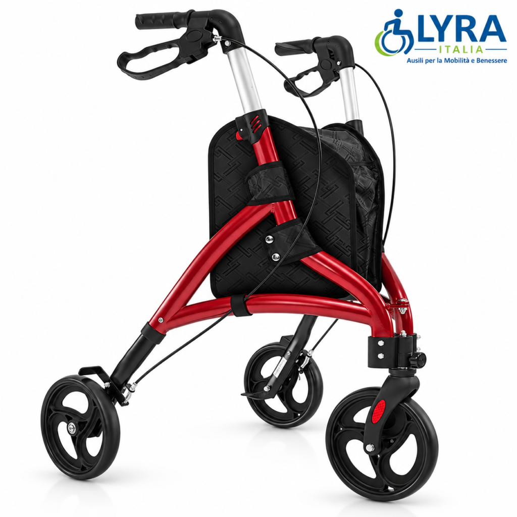 GYMAX Deambulatore Pieghevole in Alluminio con Ruote 8" – Rosso