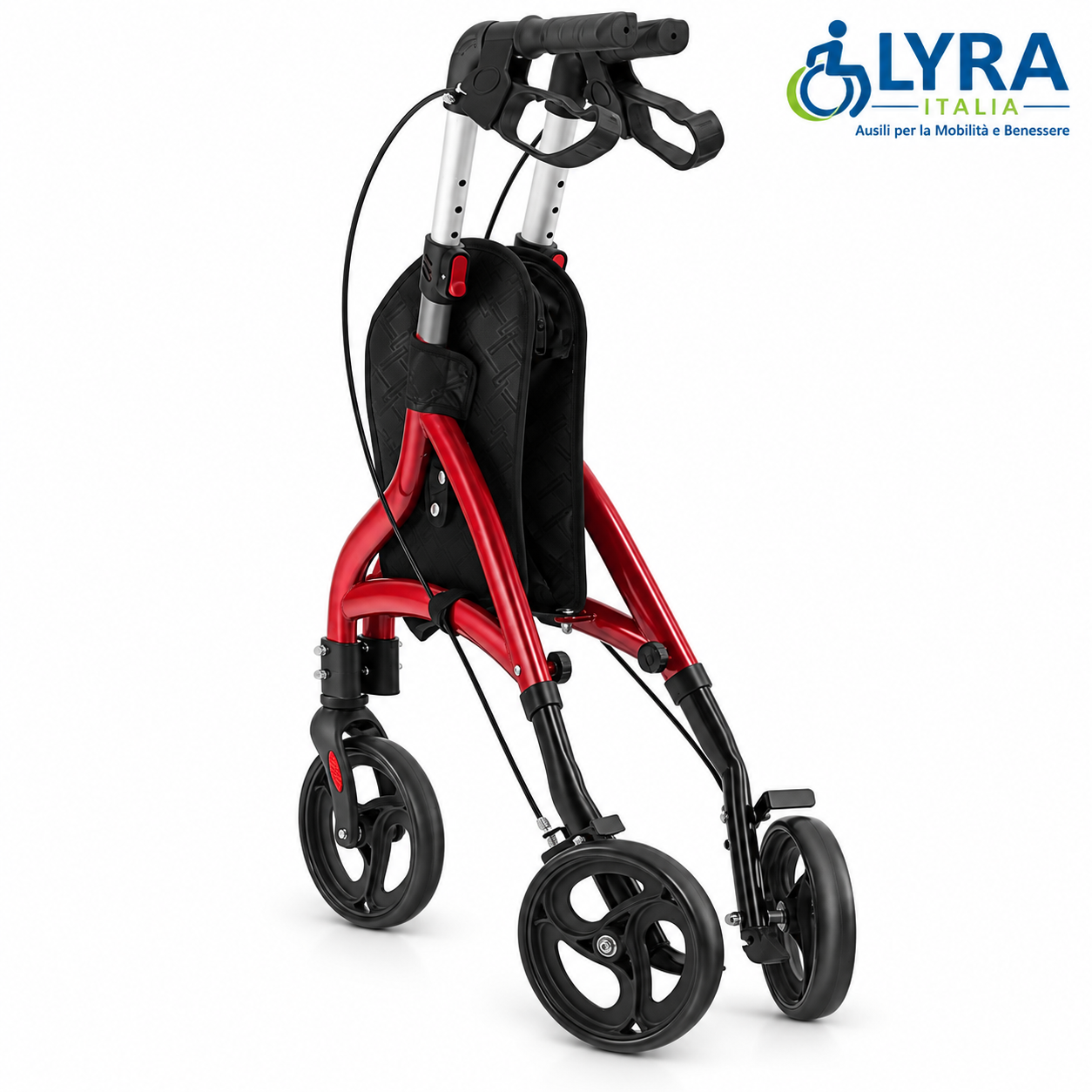 GYMAX Deambulatore Pieghevole in Alluminio con Ruote 8" – Rosso - immagine 2